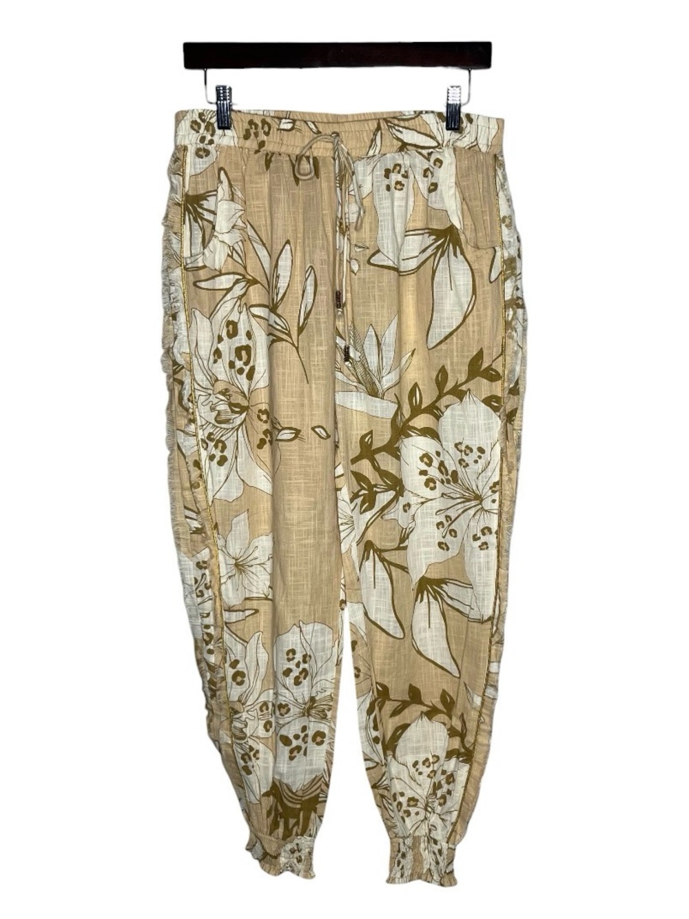 NEW Z&L Neutral Boho Floral Pull On Cropped Jogger Pants
